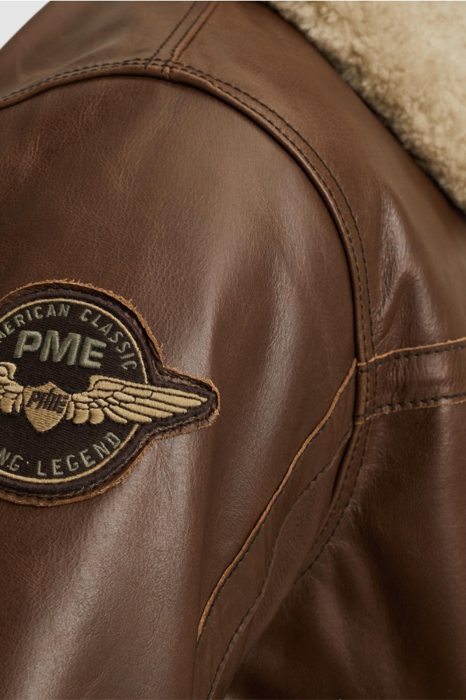 PME legend bruine heren leren jas | Close up