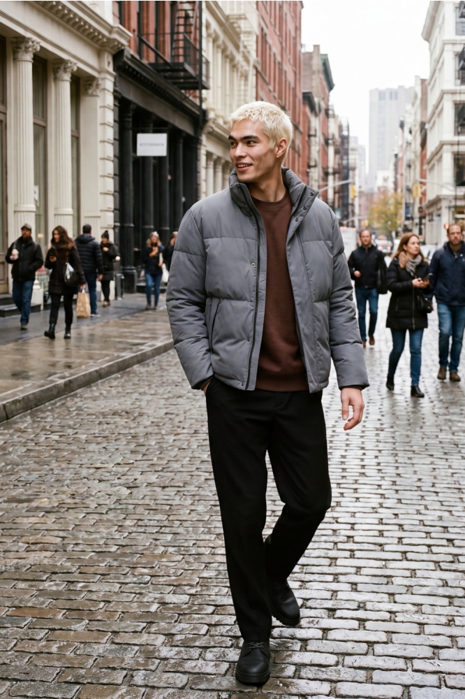 Jack & Jones grijze heren jas | Sfeerbeeld, In situatie