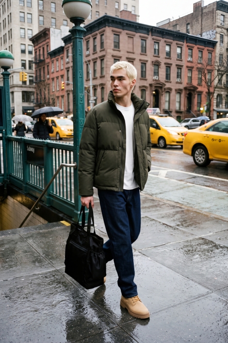 Jack & Jones groene heren jas | Sfeerbeeld, In situatie