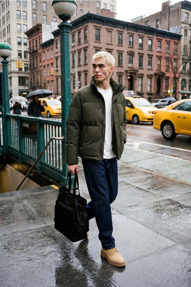 Jack & Jones groene heren jas | Sfeerbeeld, In situatie
