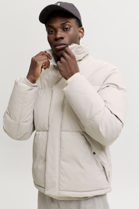 Jack & Jones ecru heren jas | Model vooraanzicht