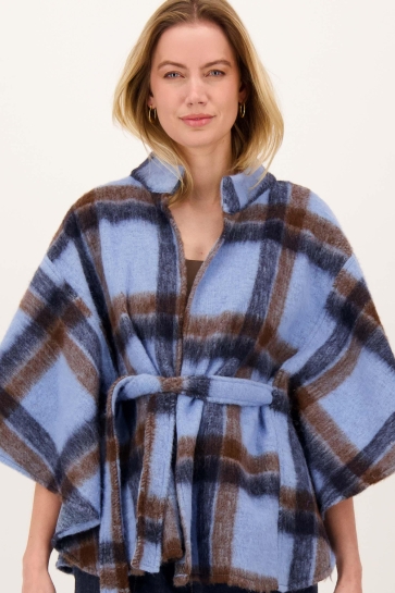 Zusss Vest WOLLEN CAPE JASJE MET RUIT 0310 0058 7341 OCEAN BLUE/HAZELNUT/BLACK