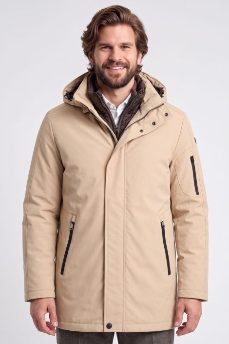 Campbell beige heren jas | Model vooraanzicht