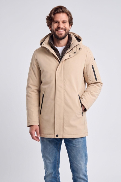 Campbell beige heren jas | Model vooraanzicht
