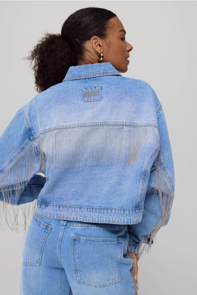 Harper & Yve blauwe dames jas | Model achteraanzicht