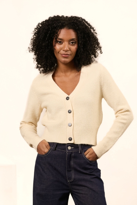 Lofty Manner beige dames vest | Model vooraanzicht