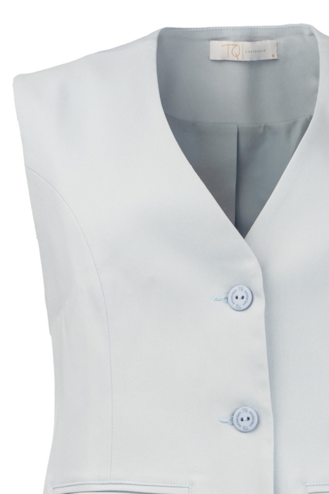TQ Amsterdam blauwe dames gilet | Close up