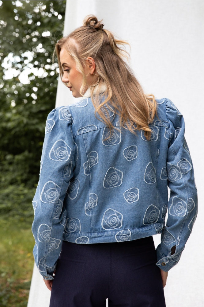 I-coni-K blauwe dames jas | Model achteraanzicht