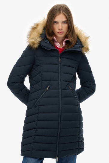 Superdry Jas FUJI FAUX FUR HOOD MID LENGTH W5011999A 98T ECLIPSE NAVY