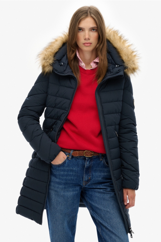 Superdry blauwe dames jas | Model vooraanzicht