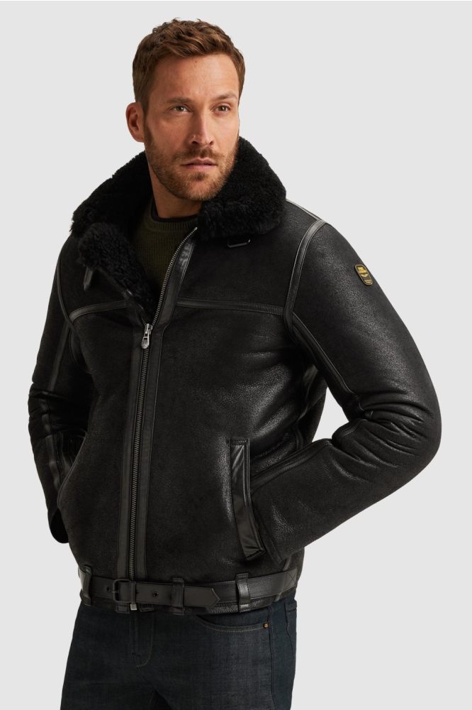 PME legend zwarte heren leren jas | Model zijaanzicht