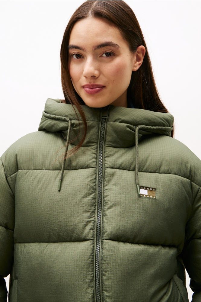 Tommy Jeans groene dames jas | Close up