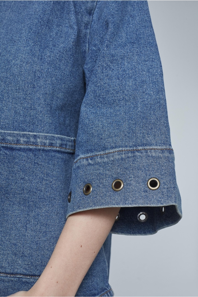 SisterS point blauwe dames blouse | Close up