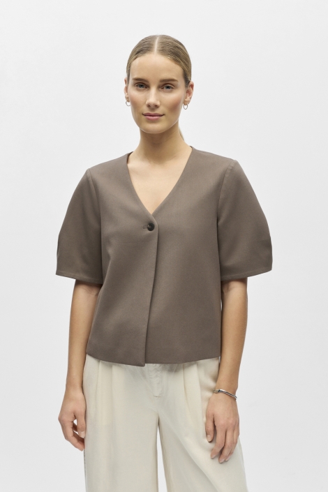 Object bruine dames blouse | Model vooraanzicht