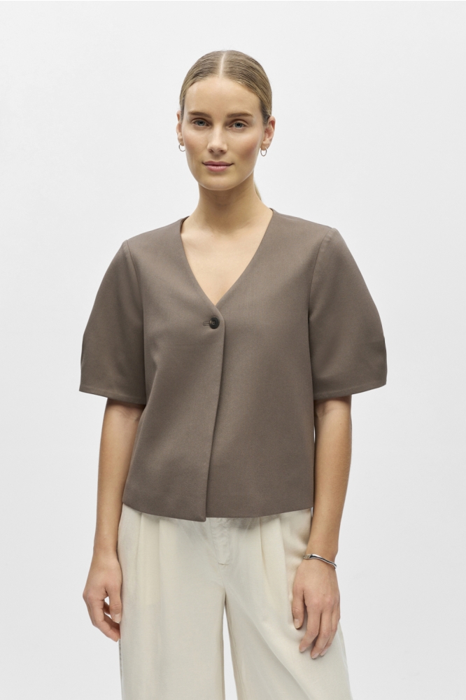 Object bruine dames blouse | Model vooraanzicht