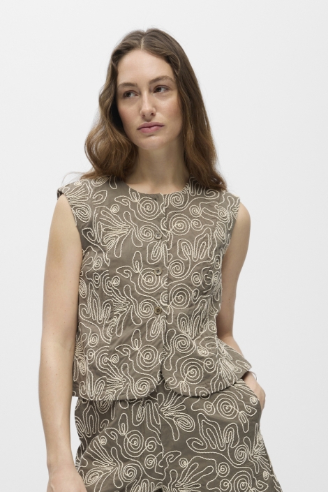 Object bruine dames gilet | Model vooraanzicht