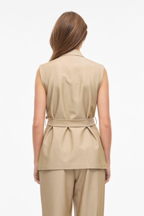 Vila beige dames gilet | Model achteraanzicht