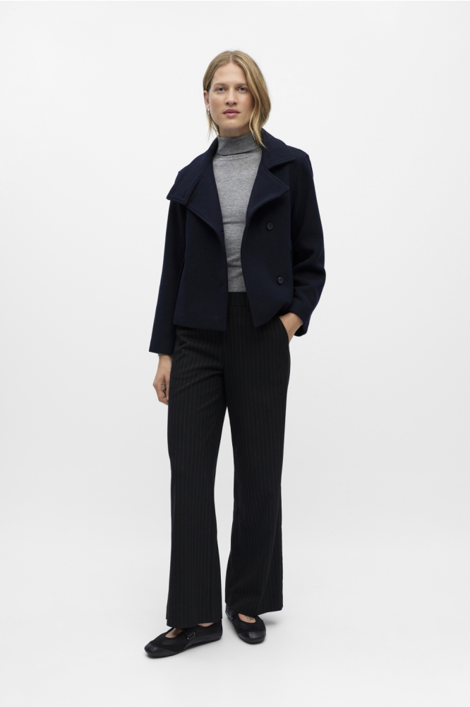 Object blauwe dames jas | Model vooraanzicht
