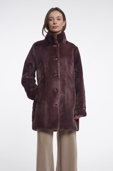 Rino & Pelle Jas SINGLE BREASTED FAUX FUR COAT NONNA 7002611 Chocolate Bean