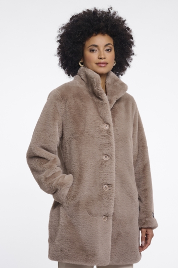 Rino & Pelle Jas SINGLE BREASTED FAUX FUR COAT NONNA 7002611 Mocha Latte