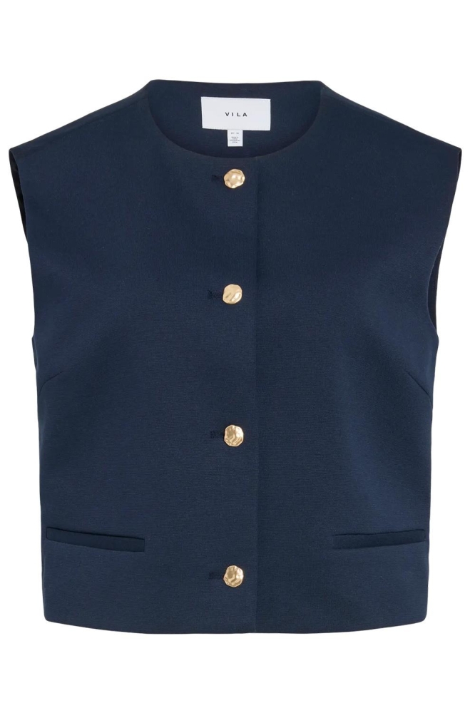 Vila blauwe dames gilet | Vooraanzicht