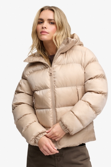 Superdry Jas HOODED SHINE PUFFER JACKET W5012187A Mushroom Beige