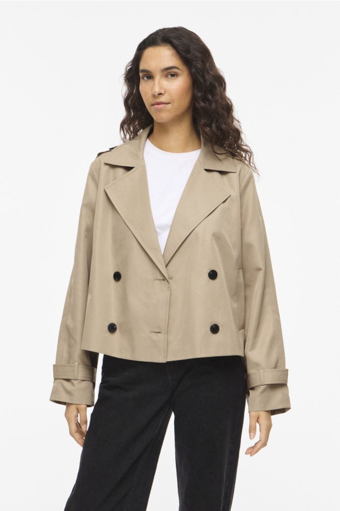 Vila camel dames jas | Model vooraanzicht