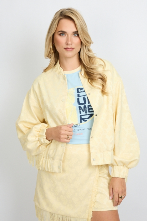 Fluresk gele dames jas | Model vooraanzicht