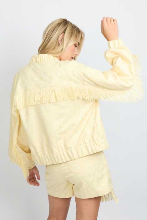 Fluresk gele dames jas | Model achteraanzicht