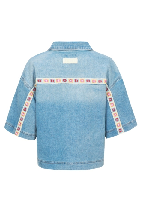 Fluresk blauwe dames jas | Achteraanzicht