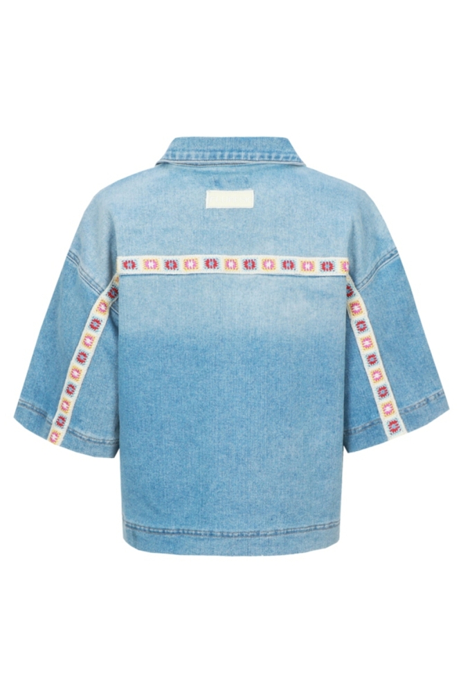 Fluresk blauwe dames jas | Achteraanzicht