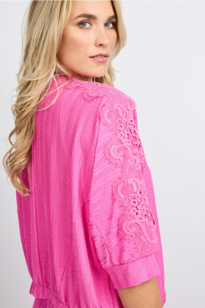 Fluresk roze dames jas | Close up