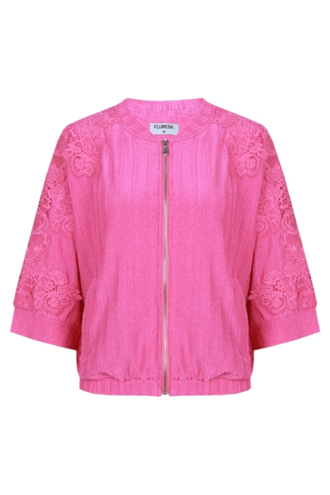 Fluresk roze dames jas | Vooraanzicht