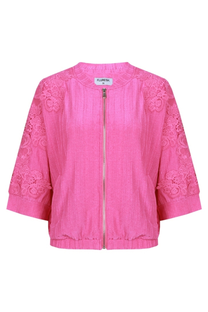 Fluresk roze dames jas | Vooraanzicht
