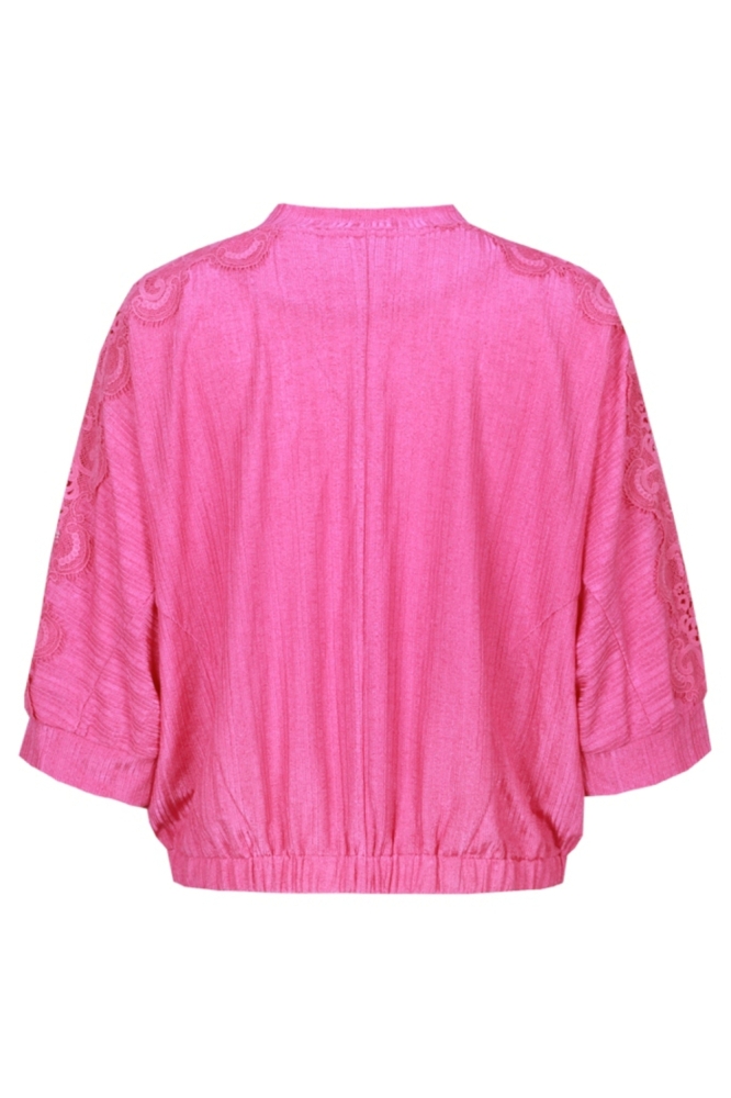 Fluresk roze dames jas | Achteraanzicht