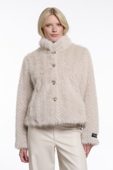 Rino & Pelle Jas SINGLE BREASTED FAUX FUR JACKET VIE 7022611 BIRCH DESSIN