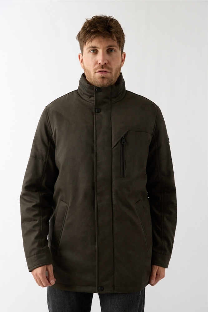 Donders groene heren jas | Model vooraanzicht