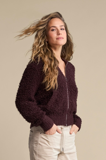 Red Button Vest BOMBER KNIT BOUCLE SRB5073 Burgundy