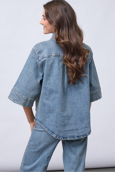 SisterS point blauwe dames jas | Model achteraanzicht