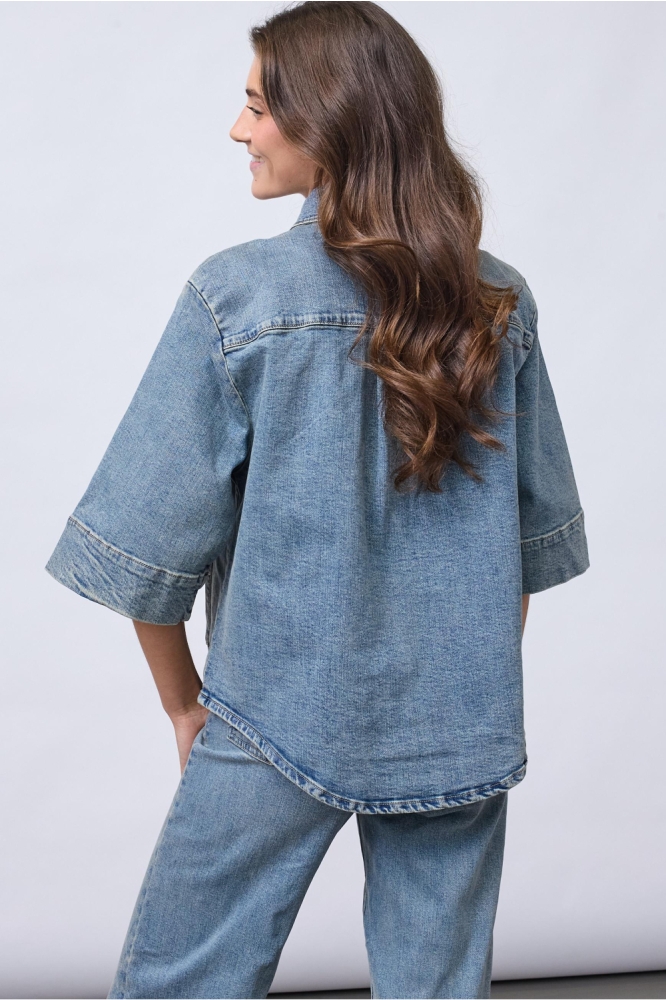 SisterS point blauwe dames jas | Model achteraanzicht