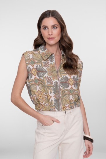 Geisha Vest MOUWLOZE JACKET MET NATURE PRINT 65107 20 710 kit/green lemon