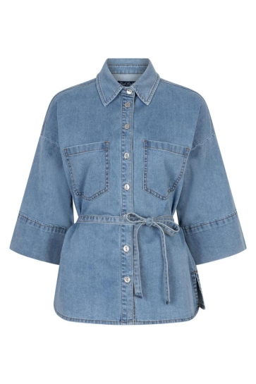 Red Button Blouse MIA DENIM LONG JACKET SRB4955 Lightblue