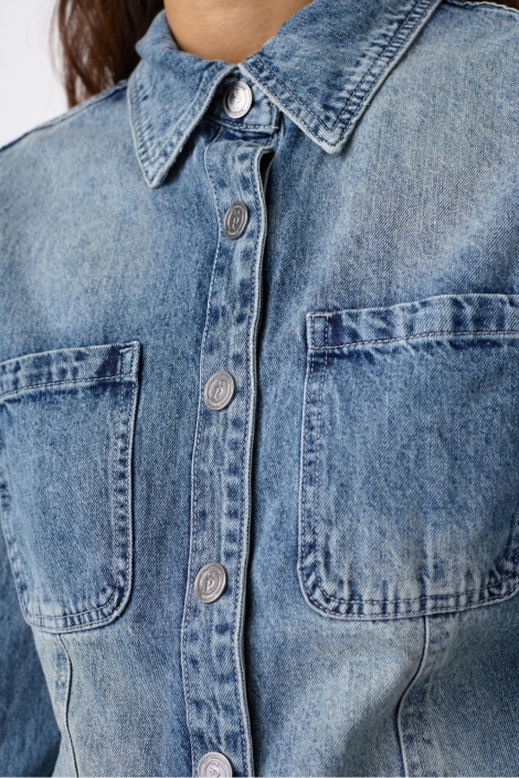SisterS point blauwe dames blouse | Close up