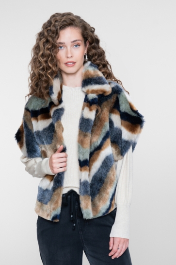 Geisha Jas FAUX FUR CAPE JAS MET GRAFISCH KLEURENPALET 65608 20 735 camel/mint