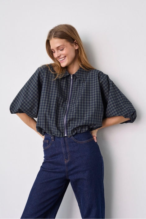 SisterS point blauwe dames blouse | Model vooraanzicht