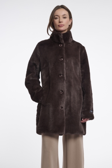 Rino & Pelle Jas SINGLE BREASTED FAUX FUR COAT NONNA 7002611 COFFEE ROAST