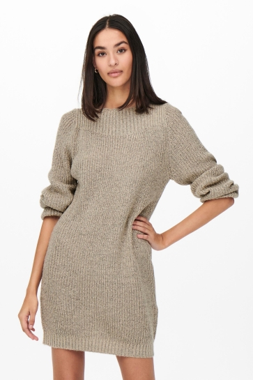 Jacqueline de Yong Jurk JDYWHITNEY MEGAN L/S BOAT DRESS KNT 15234103 Cement/W BLACK PL