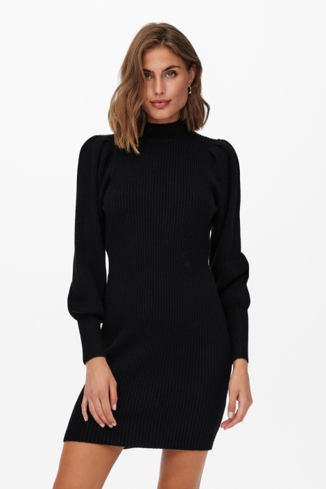 Only zwarte dames jurk | Model vooraanzicht