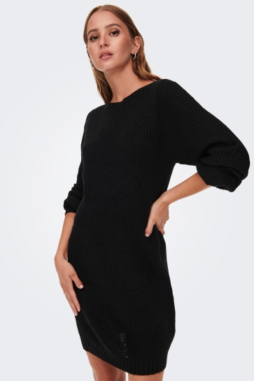 Jacqueline de Yong Jurk JDYWHITNEY MEGAN L/S BOAT DRESS KNT 15234103 Black/W BLACK PL