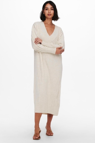 Only ONLNEW TESSA L/S MIDI V DRESS KNT NOOS 15236372 PUMICE STONE/W MELANGE